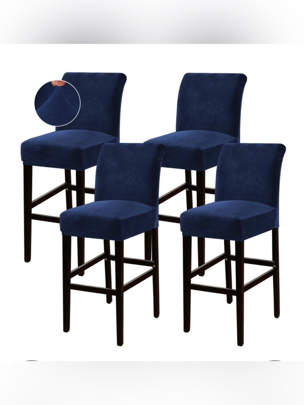 VELVET Bar Stool Chair Slipcovers (4-pack) - NAVY BLUE